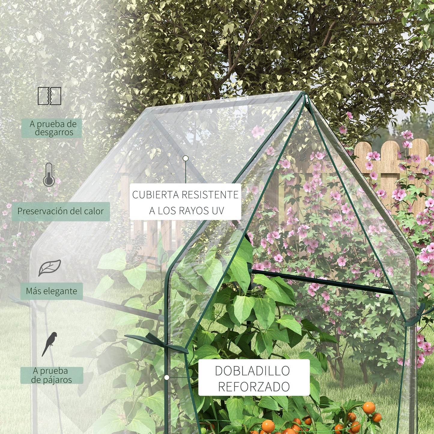 Outsunny Invernadero de Jardín Invernadero de Terraza con 2 Puertas con Cremallera Anti-UV para Cultivo de Plantas Flores Verduras 90x90x145 cm Transparente