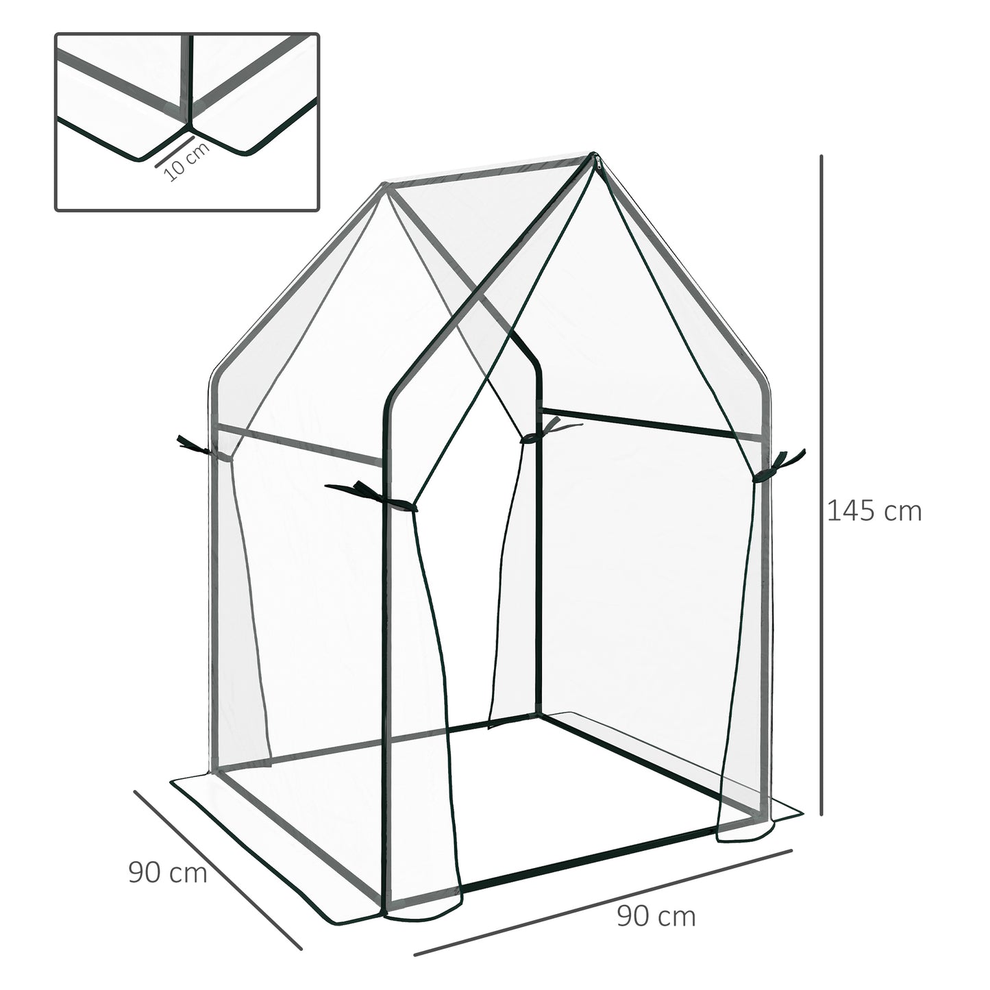 Outsunny Invernadero de Jardín Invernadero de Terraza con 2 Puertas con Cremallera Anti-UV para Cultivo de Plantas Flores Verduras 90x90x145 cm Transparente