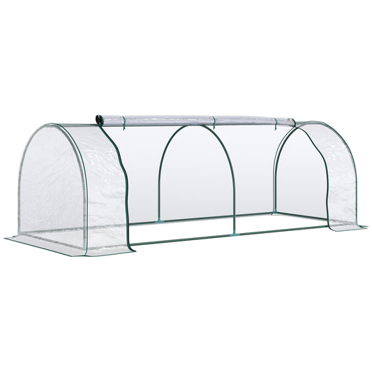 Outsunny Mini Invernadero 250x100x80 cm para Jardín Terraza Cultivo de Plantas Semilla Vivero Casero Tipo Túnel con Marco de Acero y Cubierta Plástico Transparente