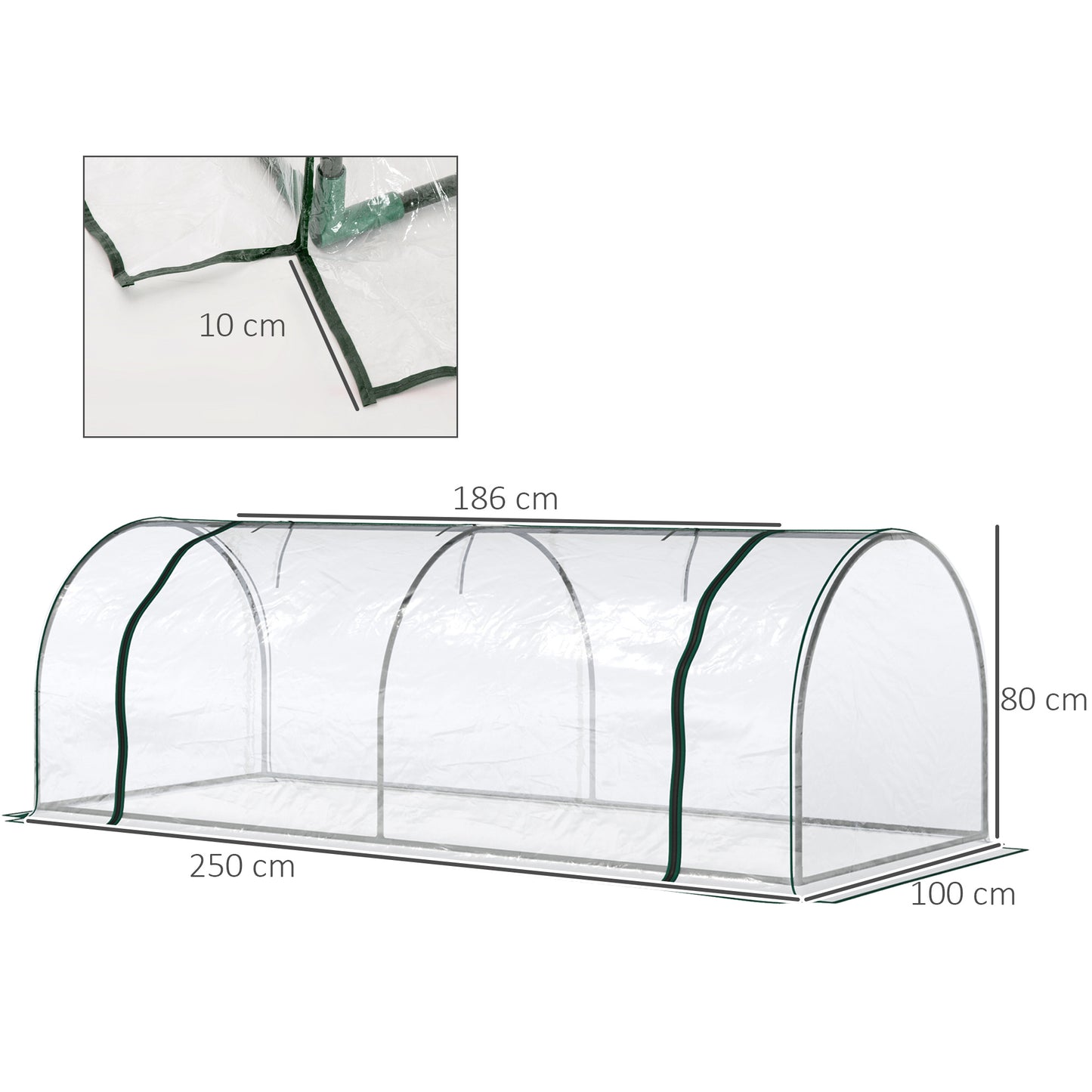 Outsunny Mini Invernadero 250x100x80 cm para Jardín Terraza Cultivo de Plantas Semilla Vivero Casero Tipo Túnel con Marco de Acero y Cubierta Plástico Transparente