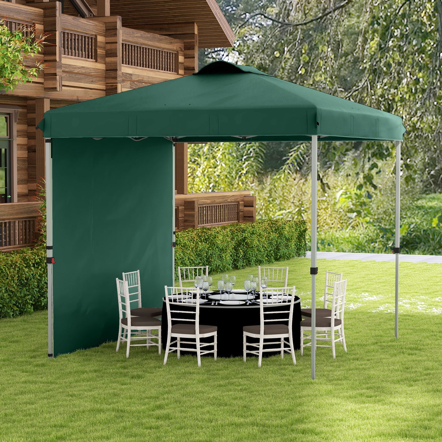 Outsunny Carpa Plegable 2,5x2,5 m Cenador de Jardín con 1 Pared Lateral Altura Ajustable en 3 Niveles Anti-UV Impermeable y Bolsa de Arena Gazebo para Exterior Camping Fiestas Verde