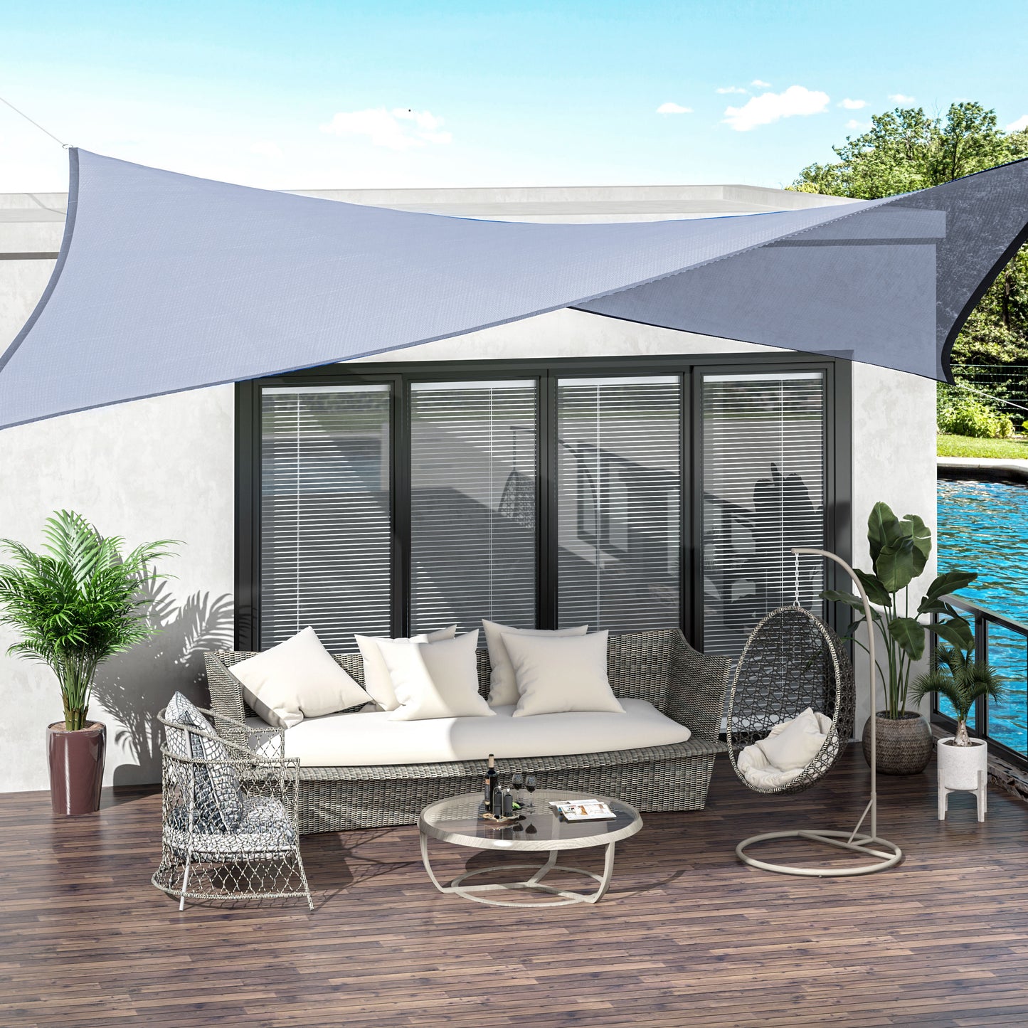 Outsunny Toldo Vela de Sombra Rectangular 4x3 m Toldo de Terraza Protección Rayos UV con Bolsa de Transporte Anillo de Acero Inoxidable y Cuerdas para Jardín Patio Gris