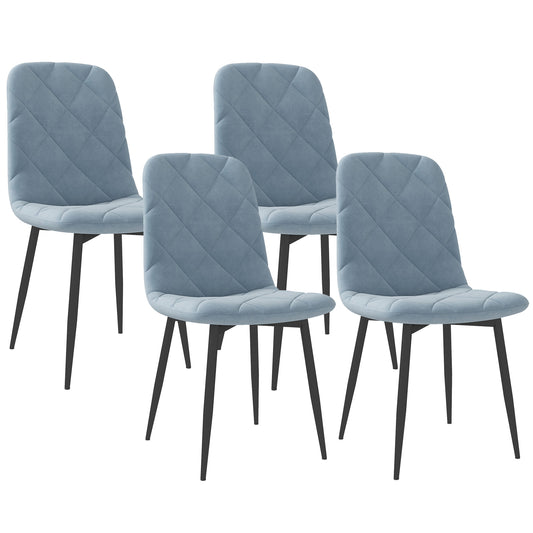 HOMCOM Juego de 4 Sillas de Comedor Modernas Sillas de Cocina Tapizadas en Terciopelo con Patas de Acero para Salón 45x54x87 cm Azul Claro