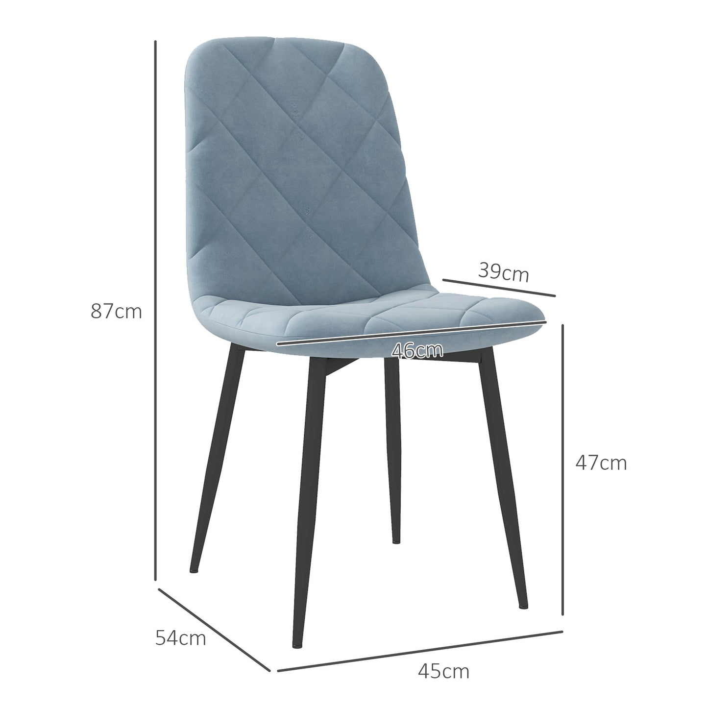 HOMCOM Juego de 4 Sillas de Comedor Modernas Sillas de Cocina Tapizadas en Terciopelo con Patas de Acero para Salón 45x54x87 cm Azul Claro