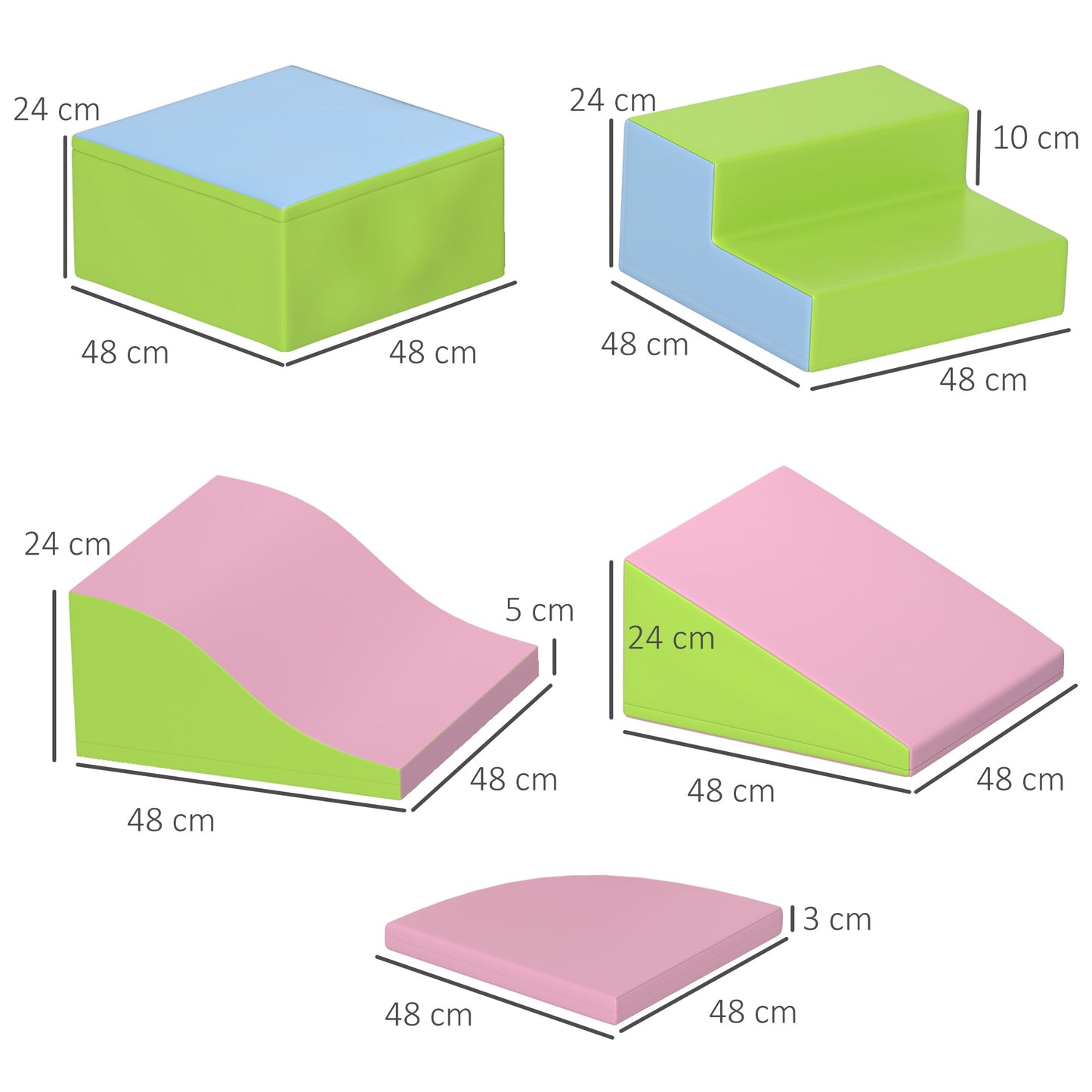 HOMCOM Juego de 6 Bloques Psicomotricidad para Niños Bloques de Construcción Figuras de Construcción Juguete para Aprendizaje para Escalar y Gatear Multicolor