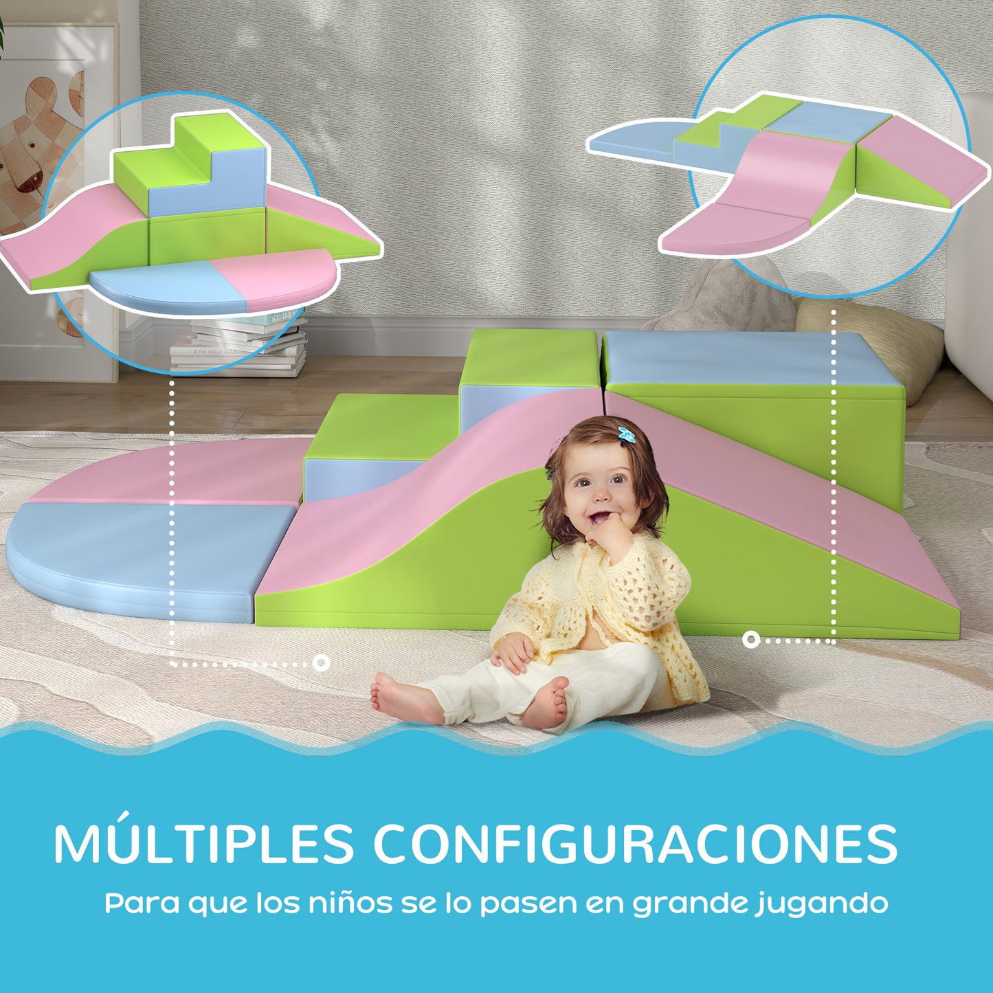 HOMCOM Juego de 6 Bloques Psicomotricidad para Niños Bloques de Construcción Figuras de Construcción Juguete para Aprendizaje para Escalar y Gatear Multicolor