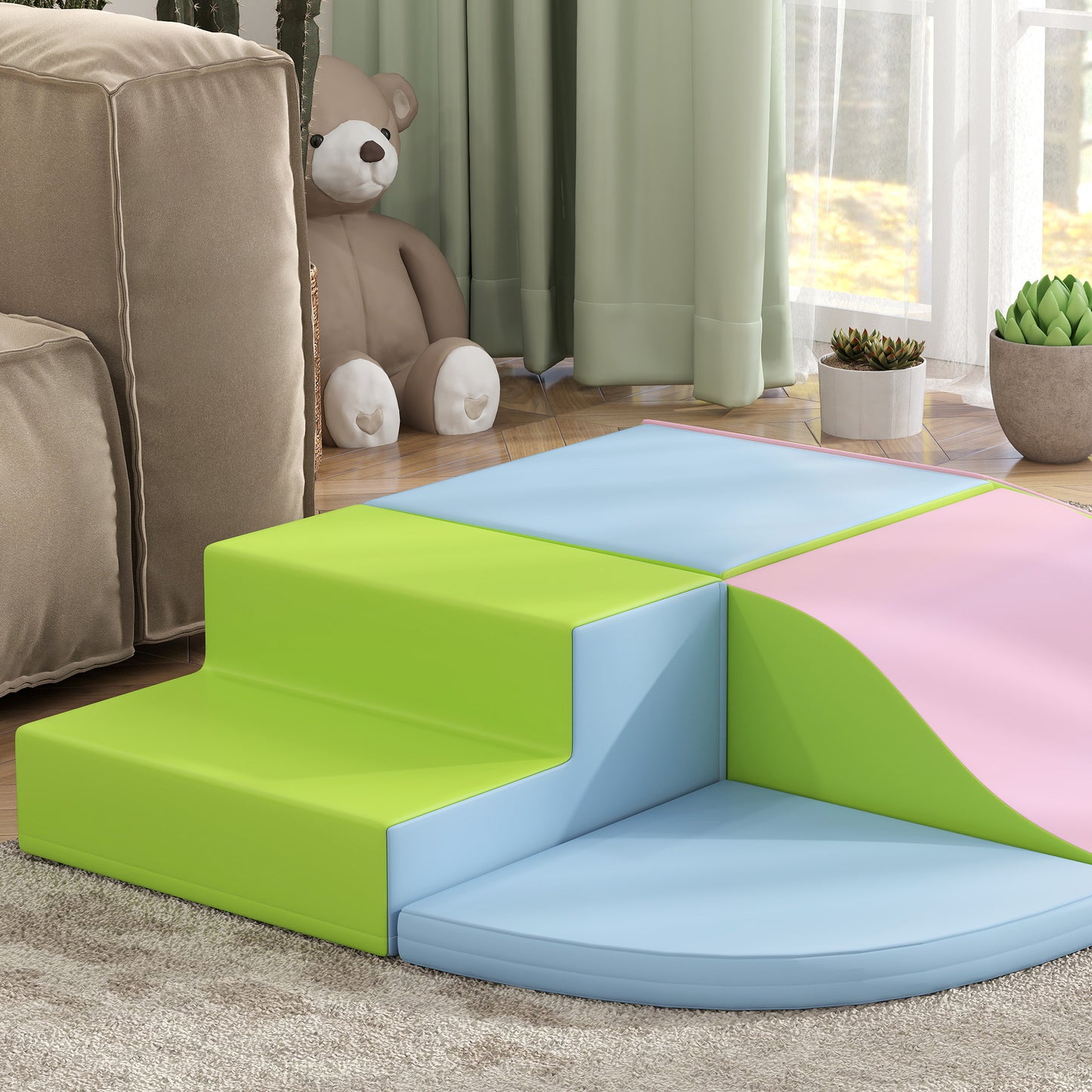 HOMCOM Juego de 6 Bloques Psicomotricidad para Niños Bloques de Construcción Figuras de Construcción Juguete para Aprendizaje para Escalar y Gatear Multicolor