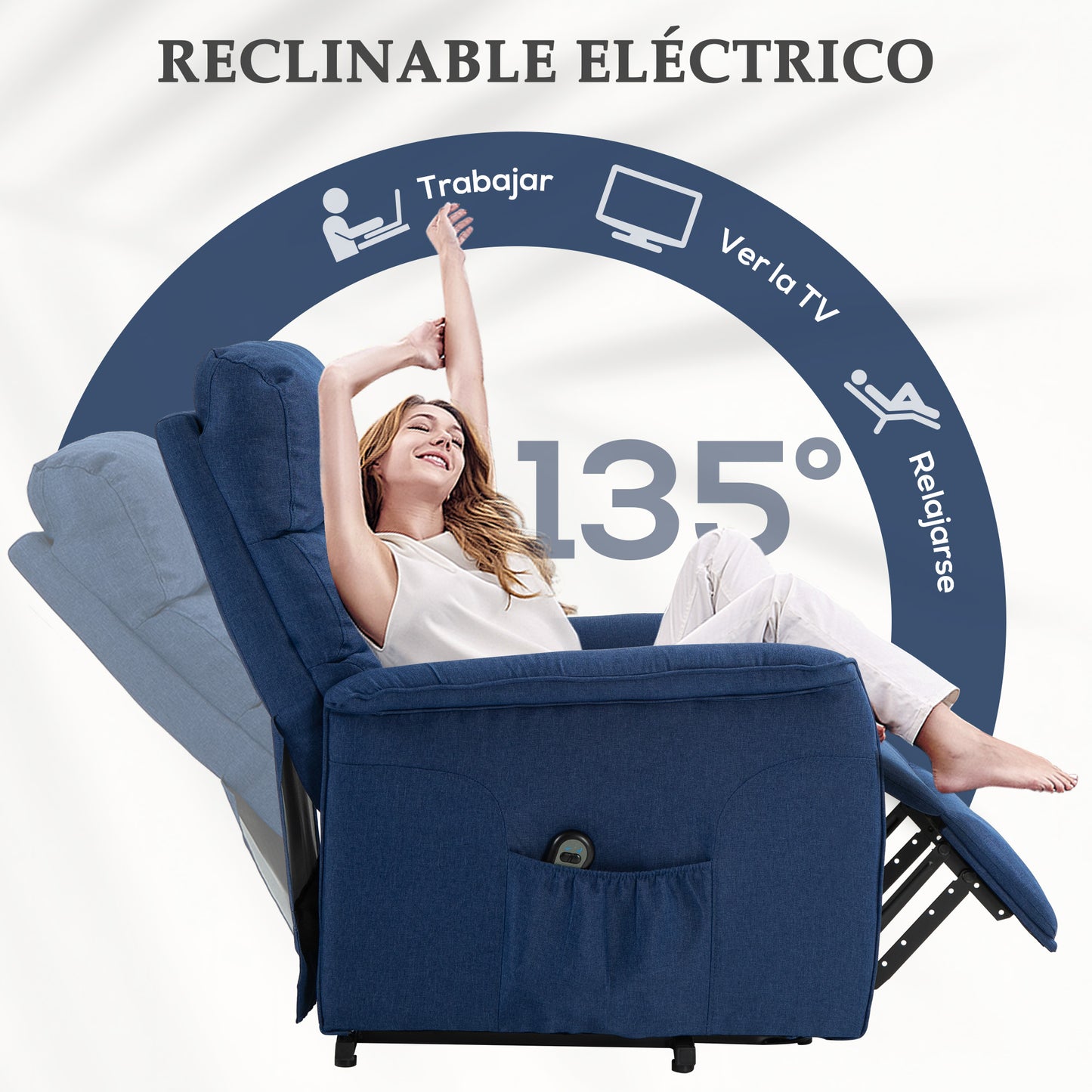 HOMCOM Sillón Relax Reclinable Eléctrico Sillón Levanta Personas con Mando a Distancia y Bolsillo Lateral Sillón Elevador para Salón Dormitorio Azul Oscuro