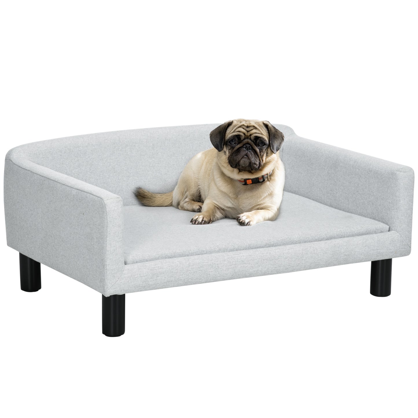 PawHut Sofá para Perros Medianos Cama Elevada para Perros con Patas de Madera Cama para Mascotas Carga 20 kg 82x54x36 cm Gris