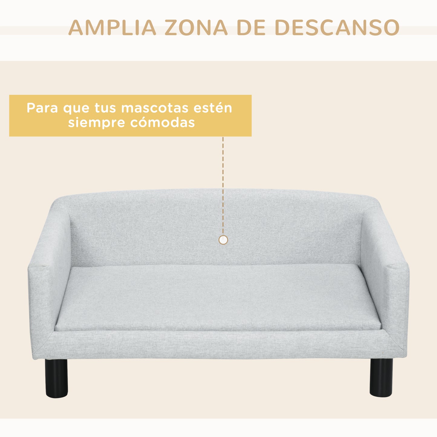 PawHut Sofá para Perros Medianos Cama Elevada para Perros con Patas de Madera Cama para Mascotas Carga 20 kg 82x54x36 cm Gris