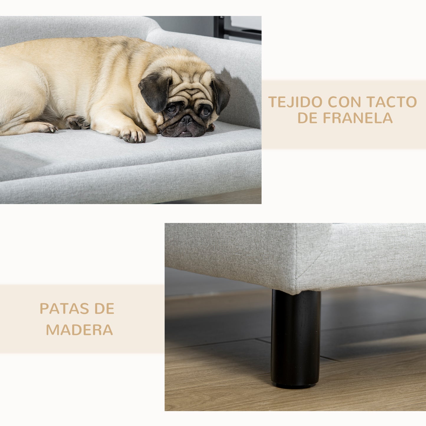 PawHut Sofá para Perros Medianos Cama Elevada para Perros con Patas de Madera Cama para Mascotas Carga 20 kg 82x54x36 cm Gris