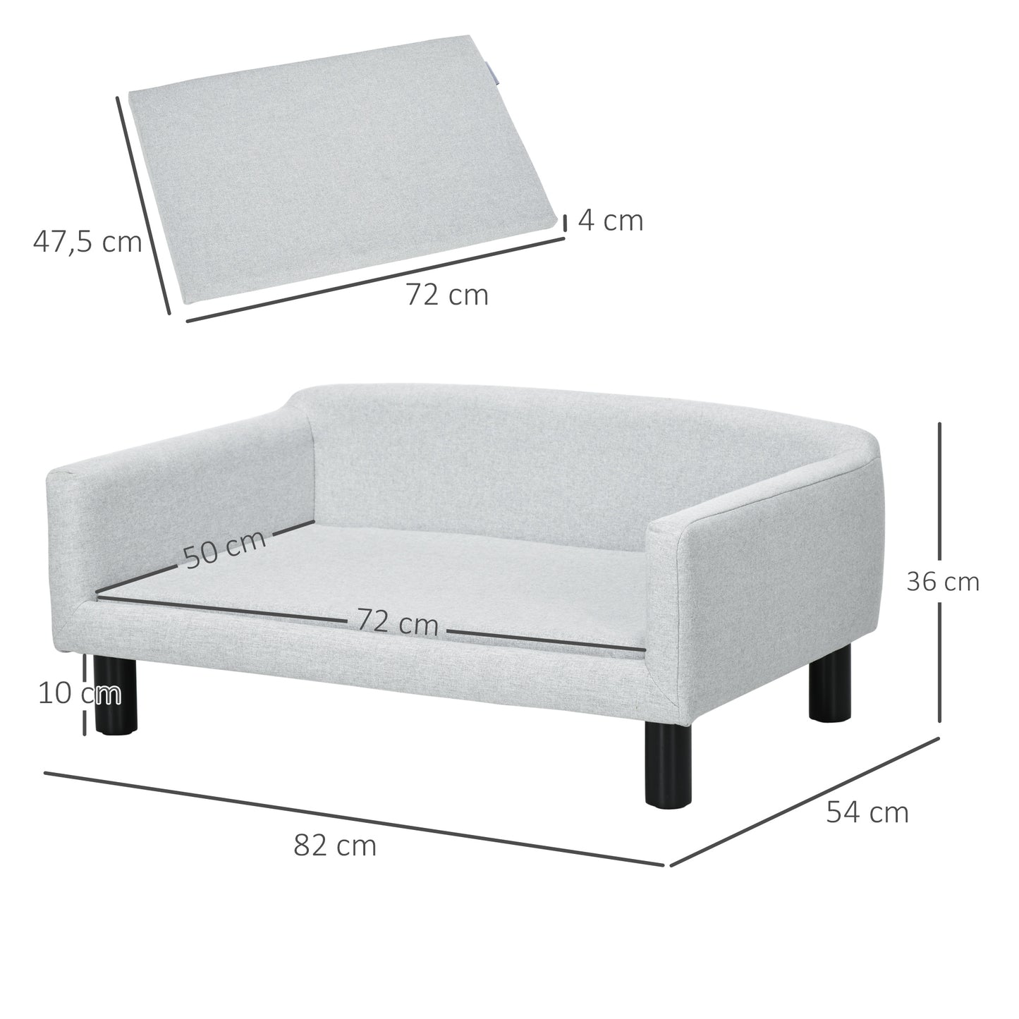 PawHut Sofá para Perros Medianos Cama Elevada para Perros con Patas de Madera Cama para Mascotas Carga 20 kg 82x54x36 cm Gris