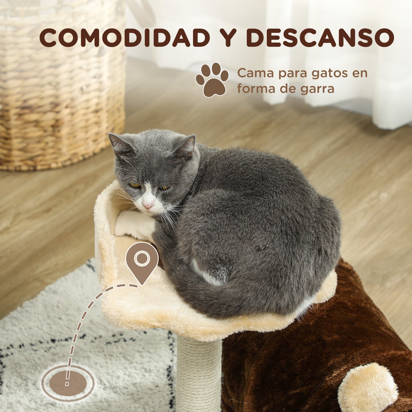 PawHut Árbol Rascador para Gatos Altura 47 cm Árbol para Gatos Torre para Gatos con Túnel Nido Plataformas Bola de Juguete y Poste de Yute Marrón Oscuro