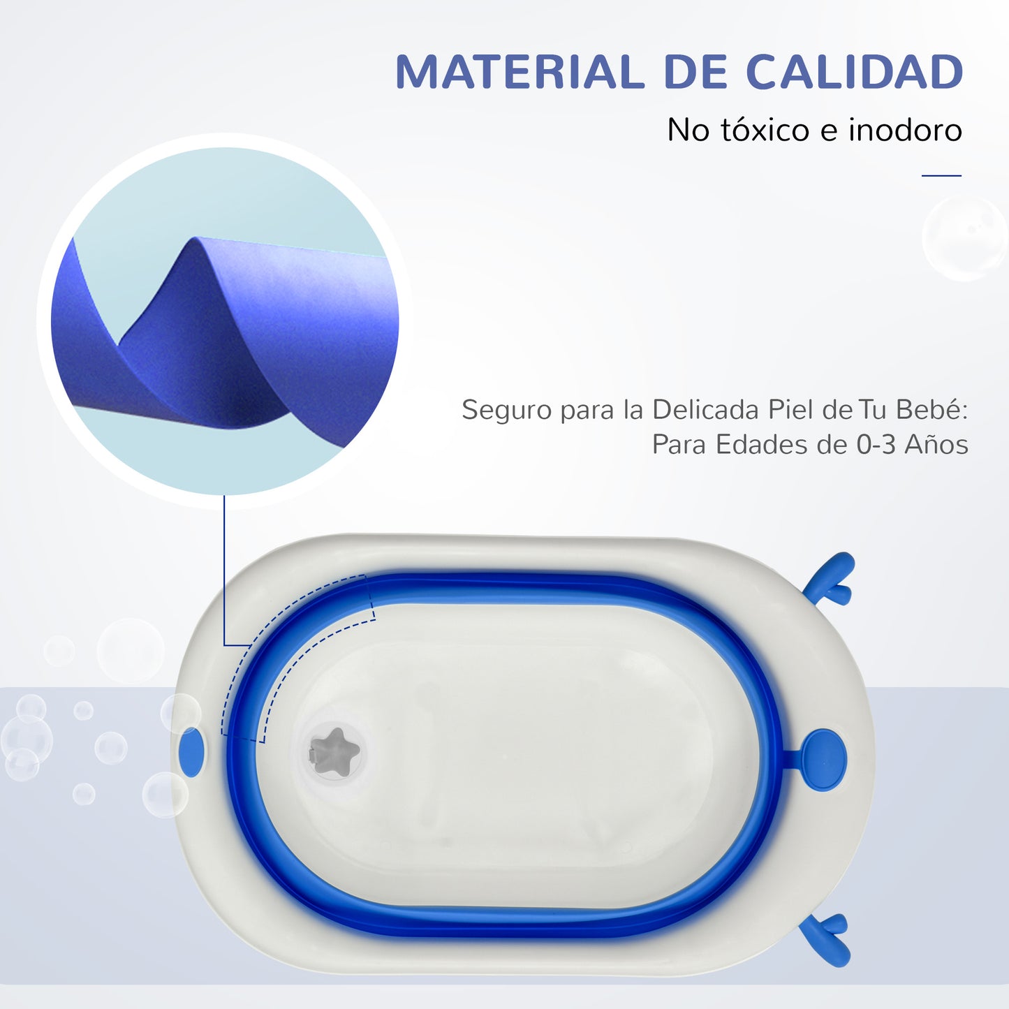 HOMCOM Bañera Plegable para Bebé Recién Nacido hasta 3 Años 81,5x50,5x23,5 cm con Tapón Termosensible Cojín y Almohadillas Antideslizantes Azul