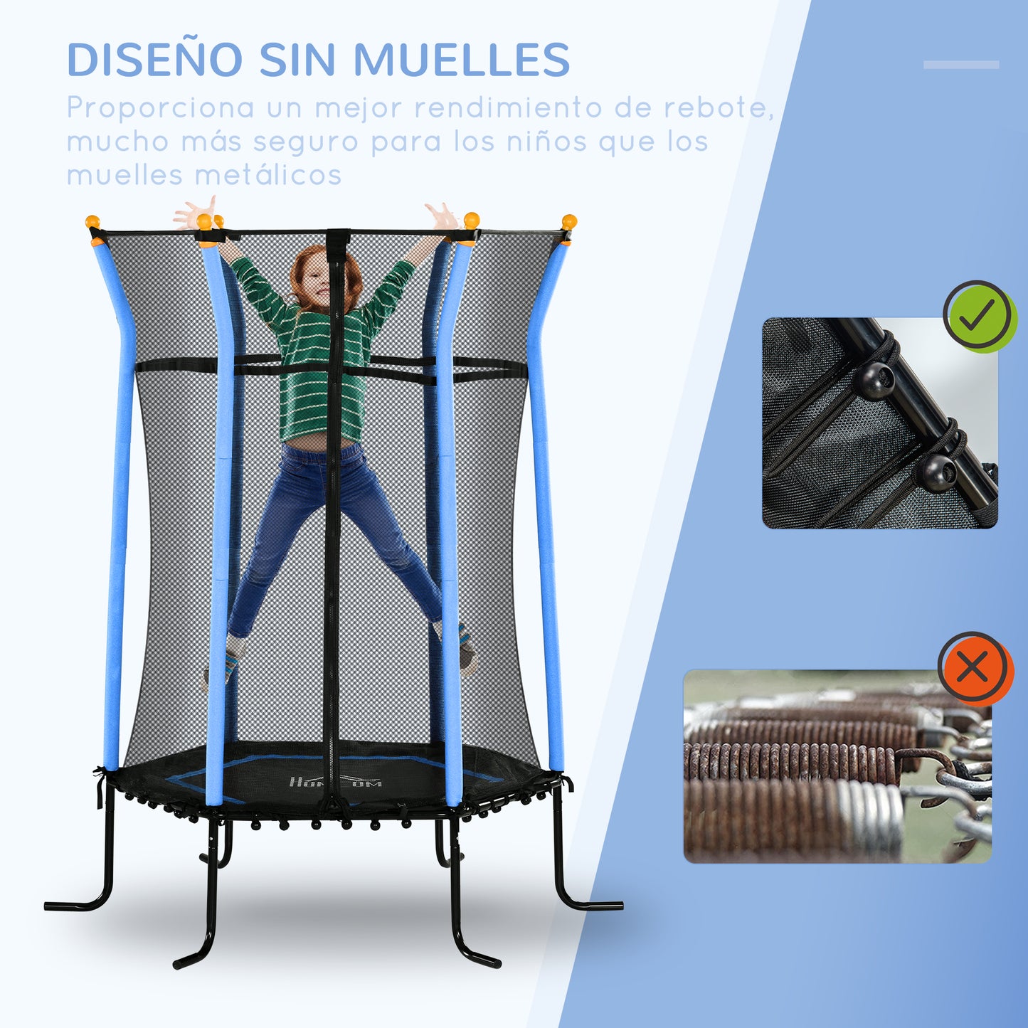 HOMCOM Cama Elástica Infantil de Jardín Ø163,5 cm Trampolín para Niños de +3 Años con Red de Seguridad y Marco de Acero para Interior Exterior Carga 50 kg Negro y Azul