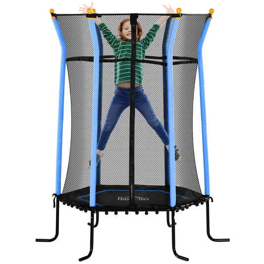 HOMCOM Cama Elástica Infantil de Jardín Ø163,5 cm Trampolín para Niños de +3 Años con Red de Seguridad y Marco de Acero para Interior Exterior Carga 50 kg Negro y Azul