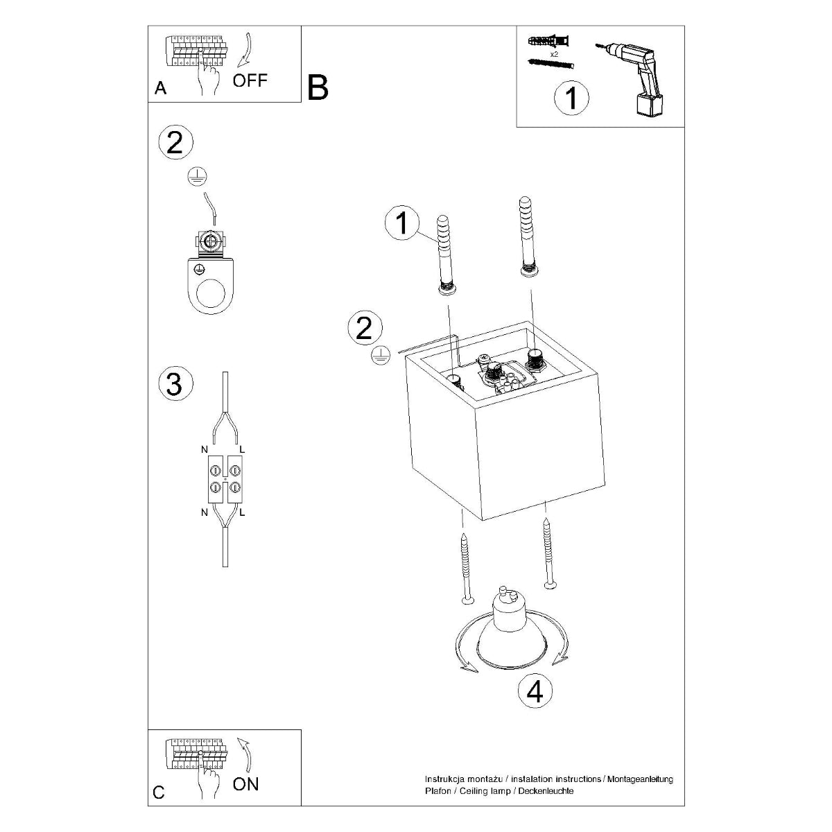 Lámpara de techo QUAD 1 gris - Sollux