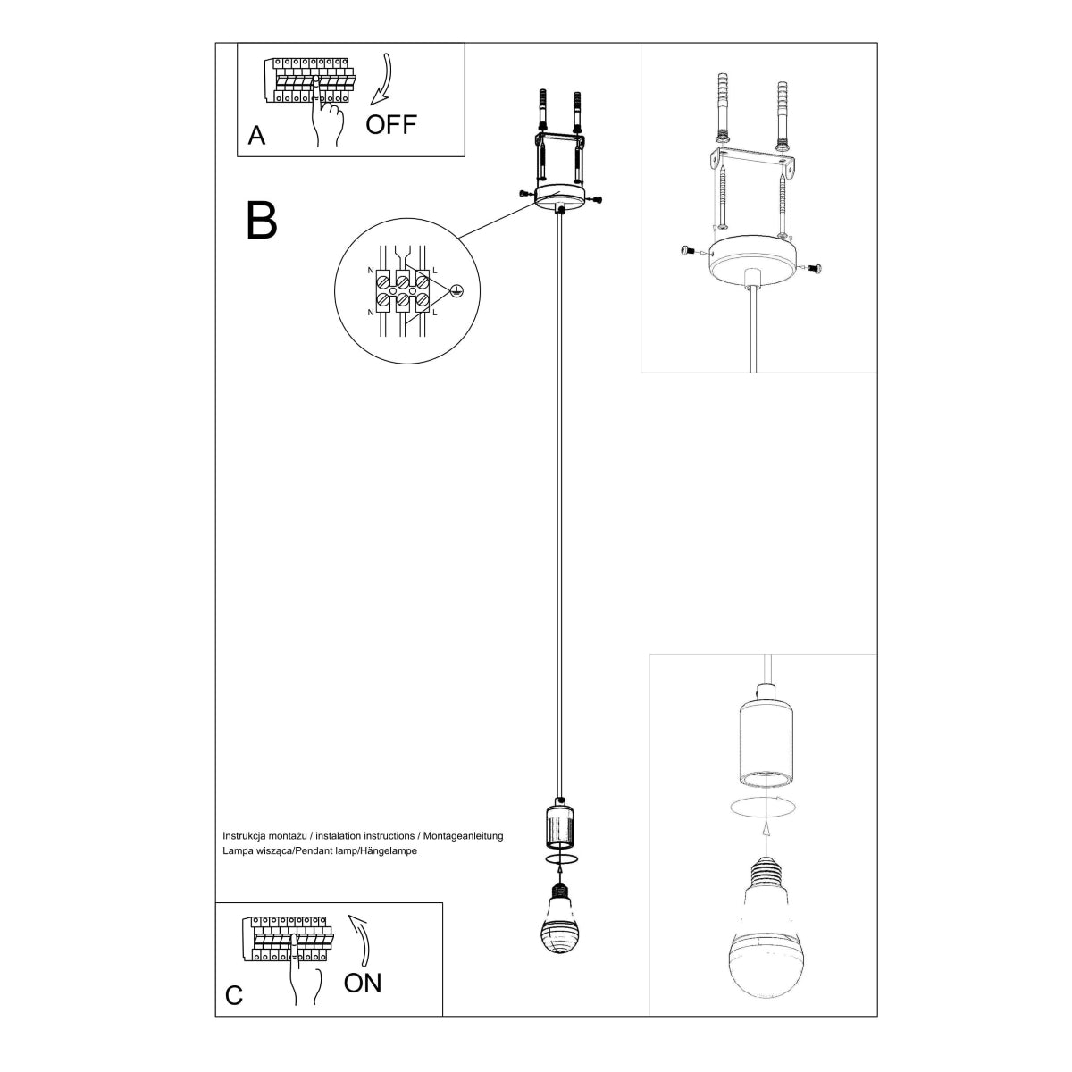 Lámpara colgante EDISON negra - Sollux