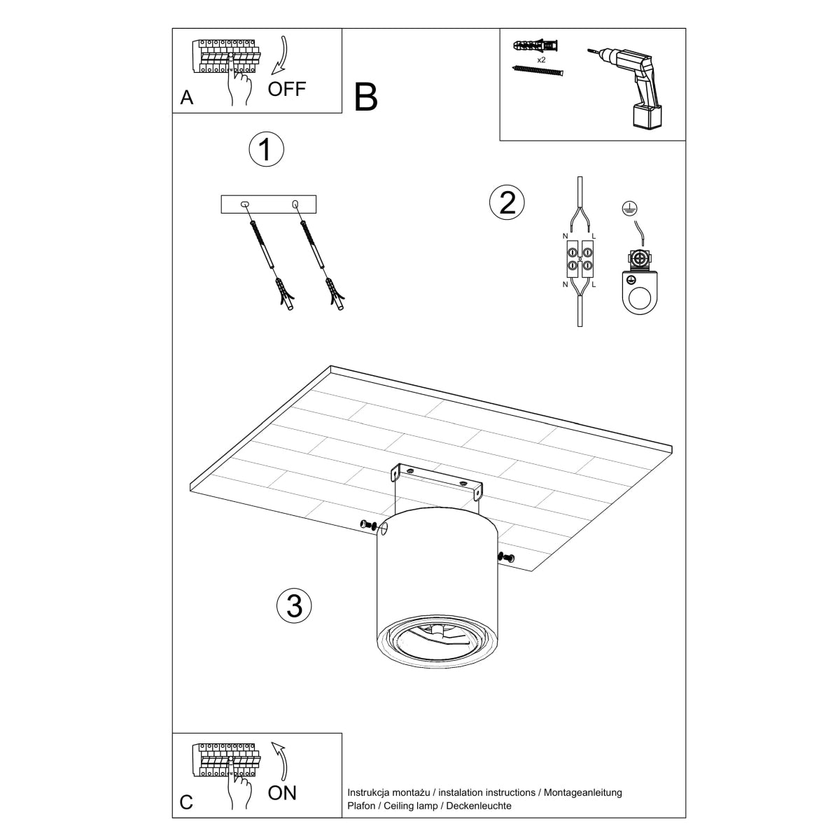 Lámpara de techo CULLO hormigón - Sollux