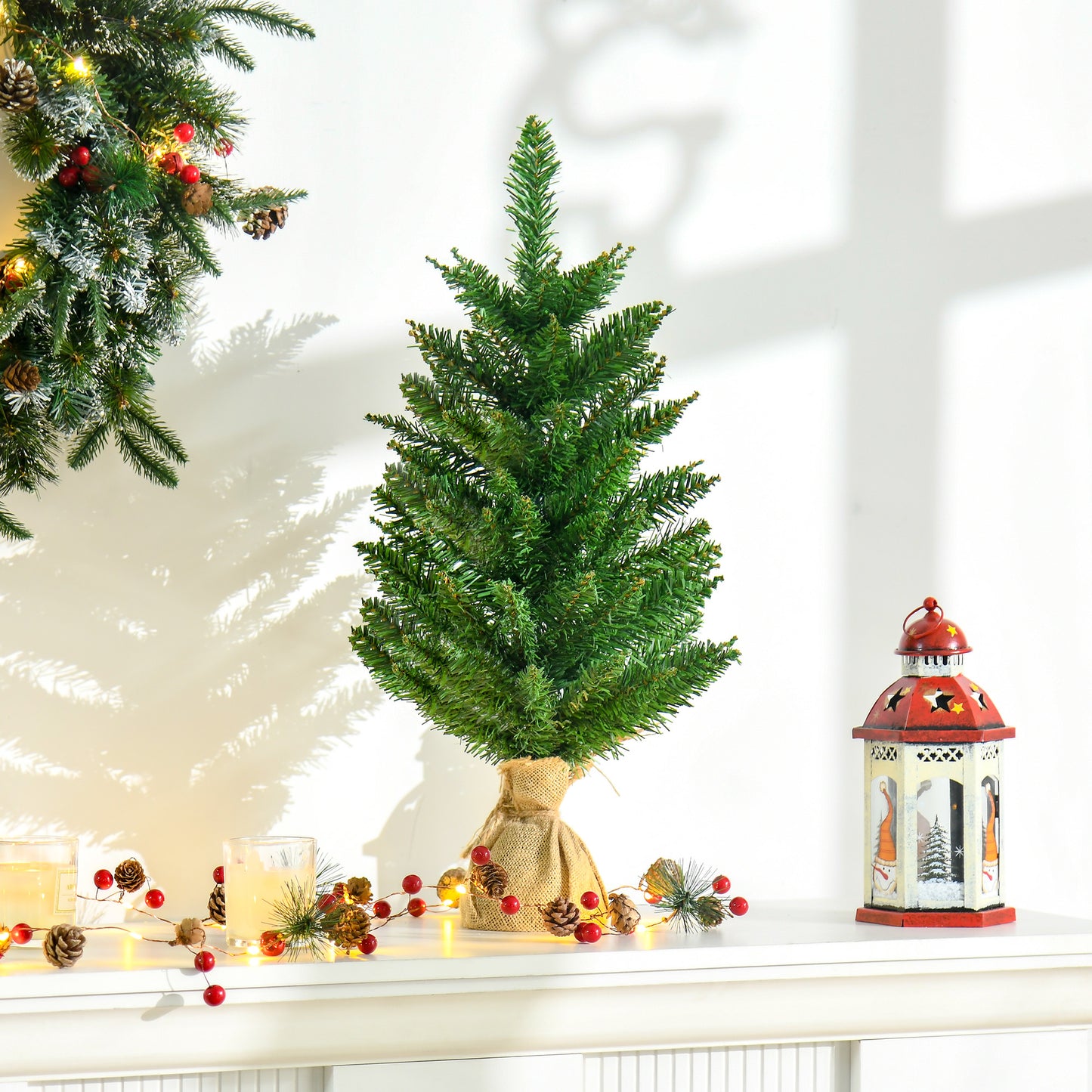 HOMCOM Árbol de Navidad Artificial Pequeño de 60 cm Altura con 70 Ramas Base de Tela Mini Árbol Navideño Realista para Interior Verde