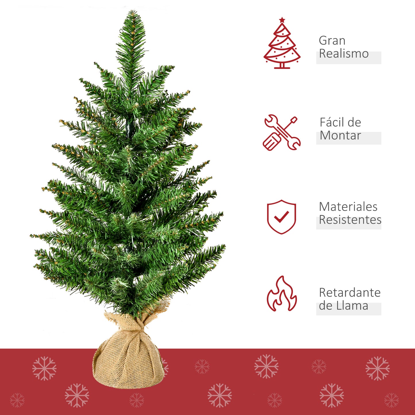 HOMCOM Árbol de Navidad Artificial Pequeño de 60 cm Altura con 70 Ramas Base de Tela Mini Árbol Navideño Realista para Interior Verde