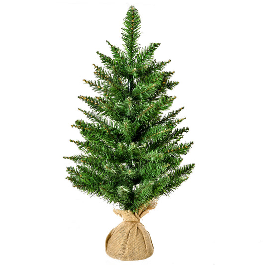 HOMCOM Árbol de Navidad Artificial Pequeño de 60 cm Altura con 70 Ramas Base de Tela Mini Árbol Navideño Realista para Interior Verde