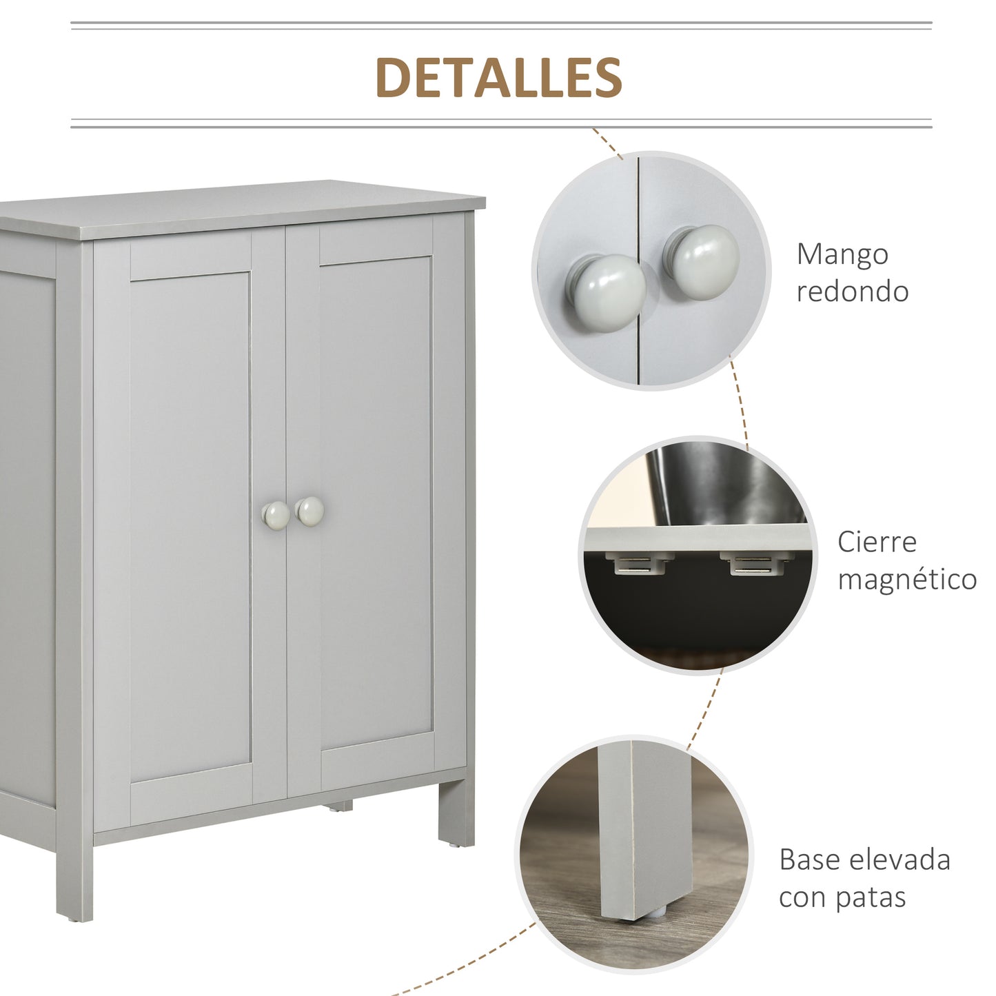 HOMCOM Armario de baño con 2 Puertas y Estantes Interiores Ajustables Mueble Auxiliar de Almacenaje Multiusos para Salón Pasillo Comedor 60x30x80 cm Gris