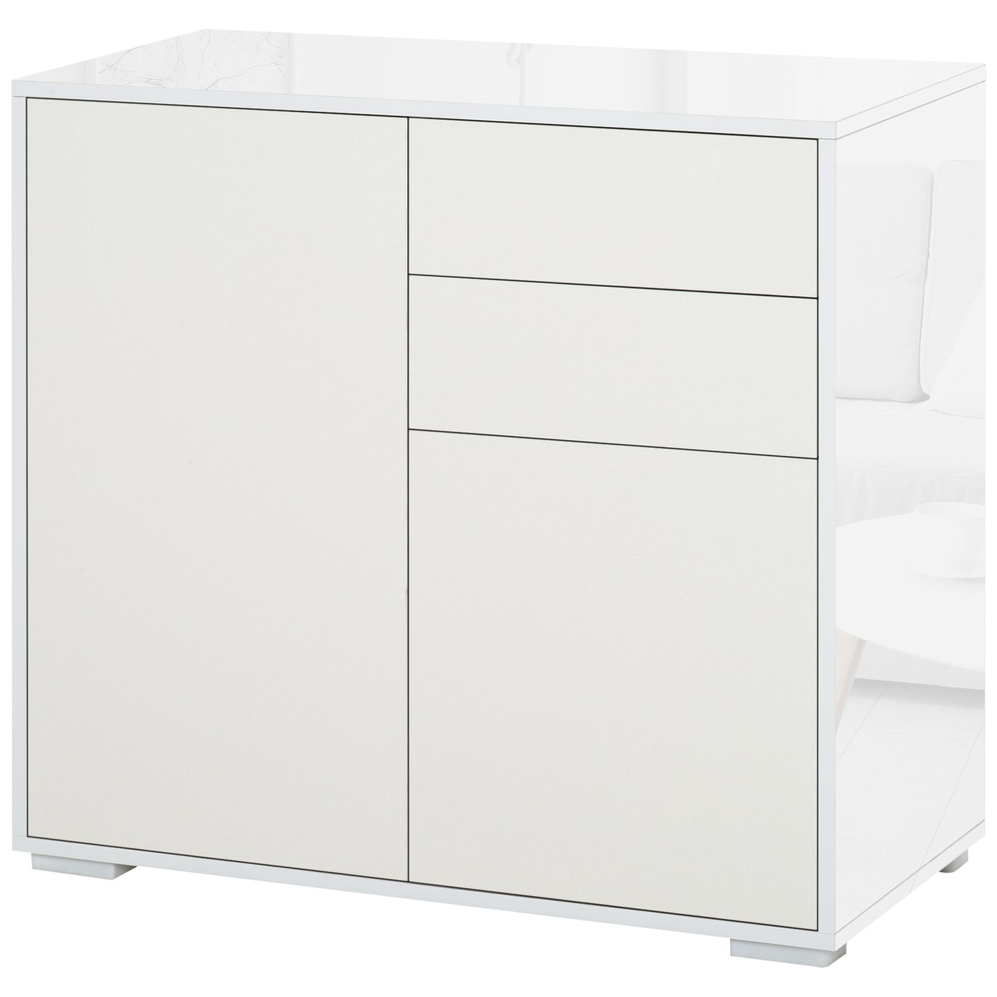 HOMCOM Aparador para Cocina con 2 Puertas 2 Cajones Marco de Blanco Brillante Estante Ajustable Apertura a Presión Armario de Almacenamiento para Dormitorio Salón 79x36x74 cm Blanco