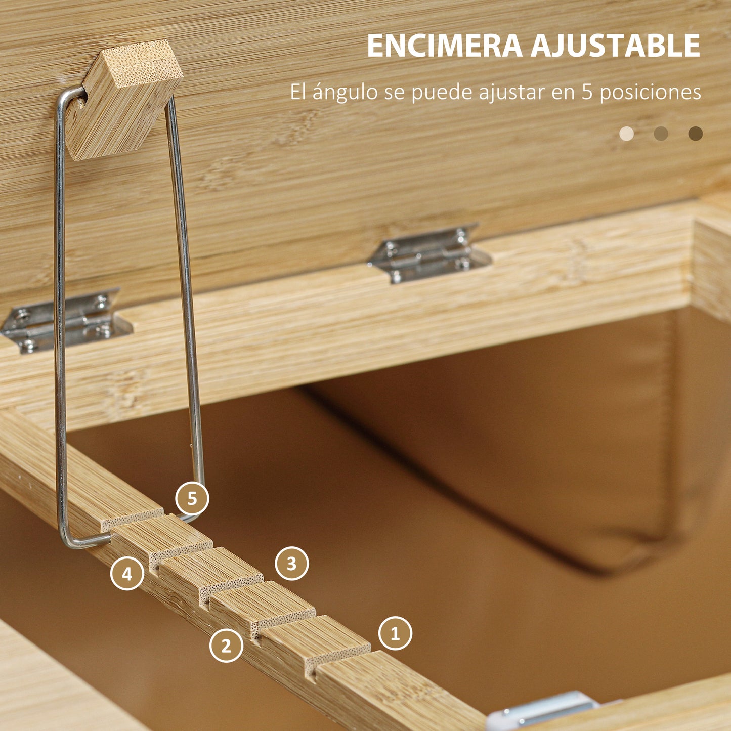 HOMCOM Mesa Auxiliar en forma de C Mesa Auxiliar para Sofá de Bambú con Encimera Abatible y Ángulo Ajustable 140-180° para Salón Cama Dormitorio 60x33x67 cm Natural