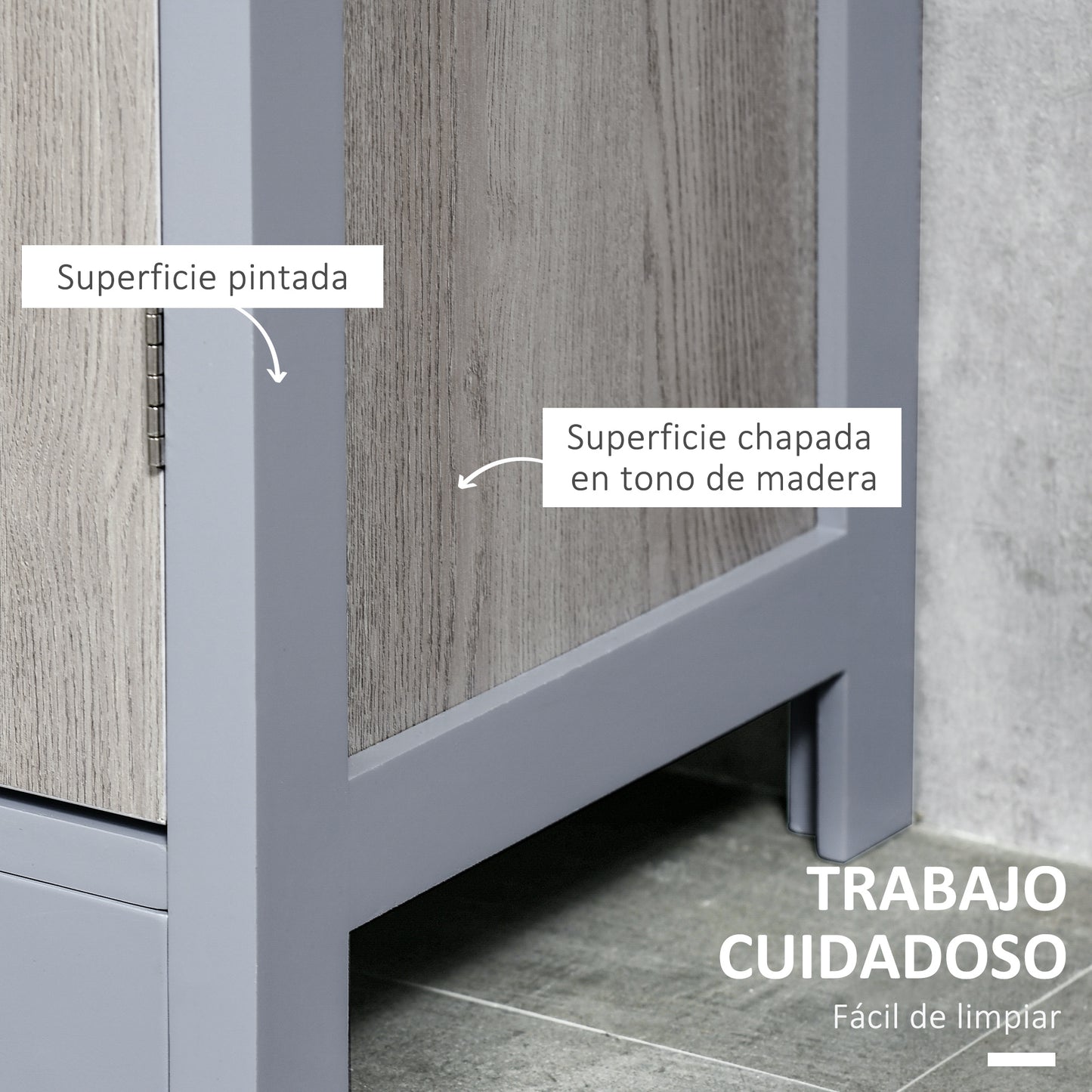 kleankin Armario Alto de Baño con 1 Puerta y 3 Estantes Abiertos Mueble Auxiliar de Almacenaje para Salón Cocina Dormitorio Carga 30 kg Antivuelco 40x30x160 cm Gris