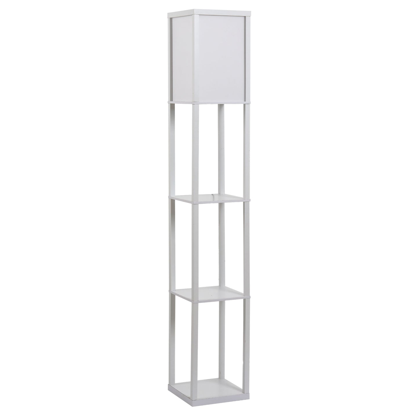 HOMCOM Lámpara de Pie de Madera con 3 Estantes de Almacenaje para Bombilla E27 Potencia Máx. 40W Lámpara Moderna para Salón Dormitorio 26x26x160 cm Blanco