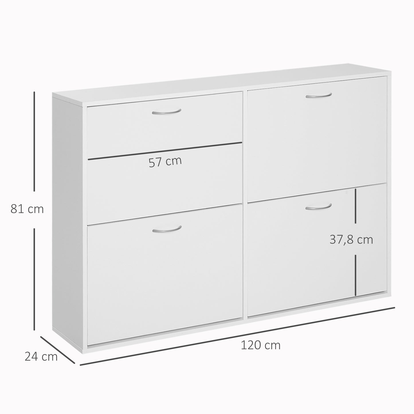 HOMCOM Mueble Zapatero Blanco Zapatero Moderno con 4 Cajones Abatibles y Estantes Ajustables para 16-24 Pares de Zapatos para Pasillo Entrada 120x24x81 cm