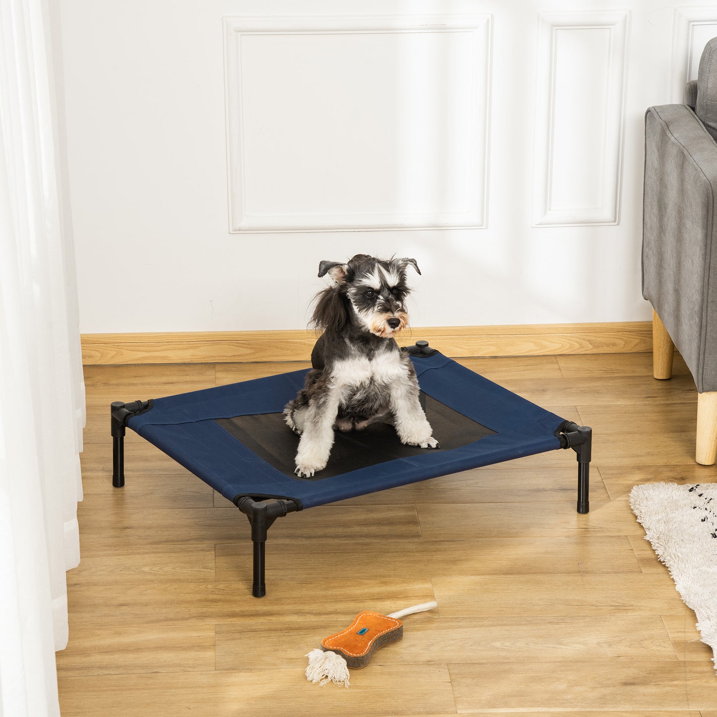 PawHut Cama Elevada para Perros Gatos Portátil Cama para Mascotas con Zona de Malla Transpirable y Tela Oxford para Interior Exterior 76x61x18 cm Azul