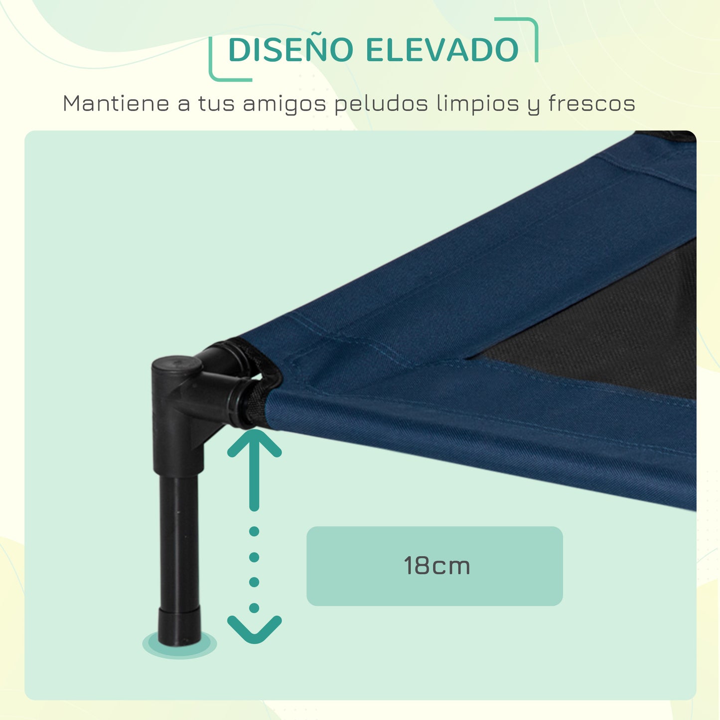 PawHut Cama Elevada para Perros Gatos Portátil Cama para Mascotas con Zona de Malla Transpirable y Tela Oxford para Interior Exterior 76x61x18 cm Azul