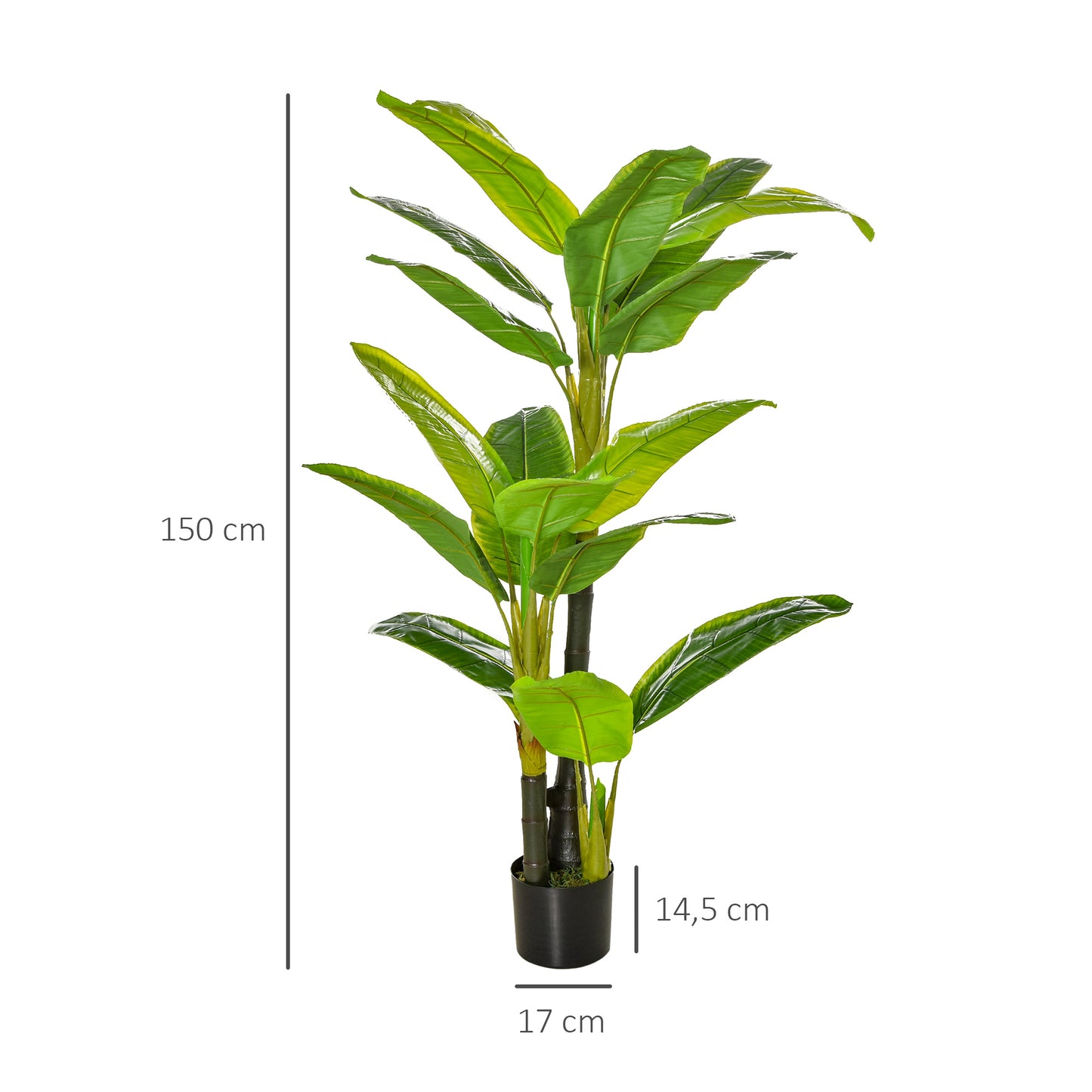 HOMCOM Bananera Artificial 150 cm Platanera Artificial con Maceta y 18 Hojas Planta Artificial para Decoración de Hogar Terraza Jardín Salón Oficina Verde