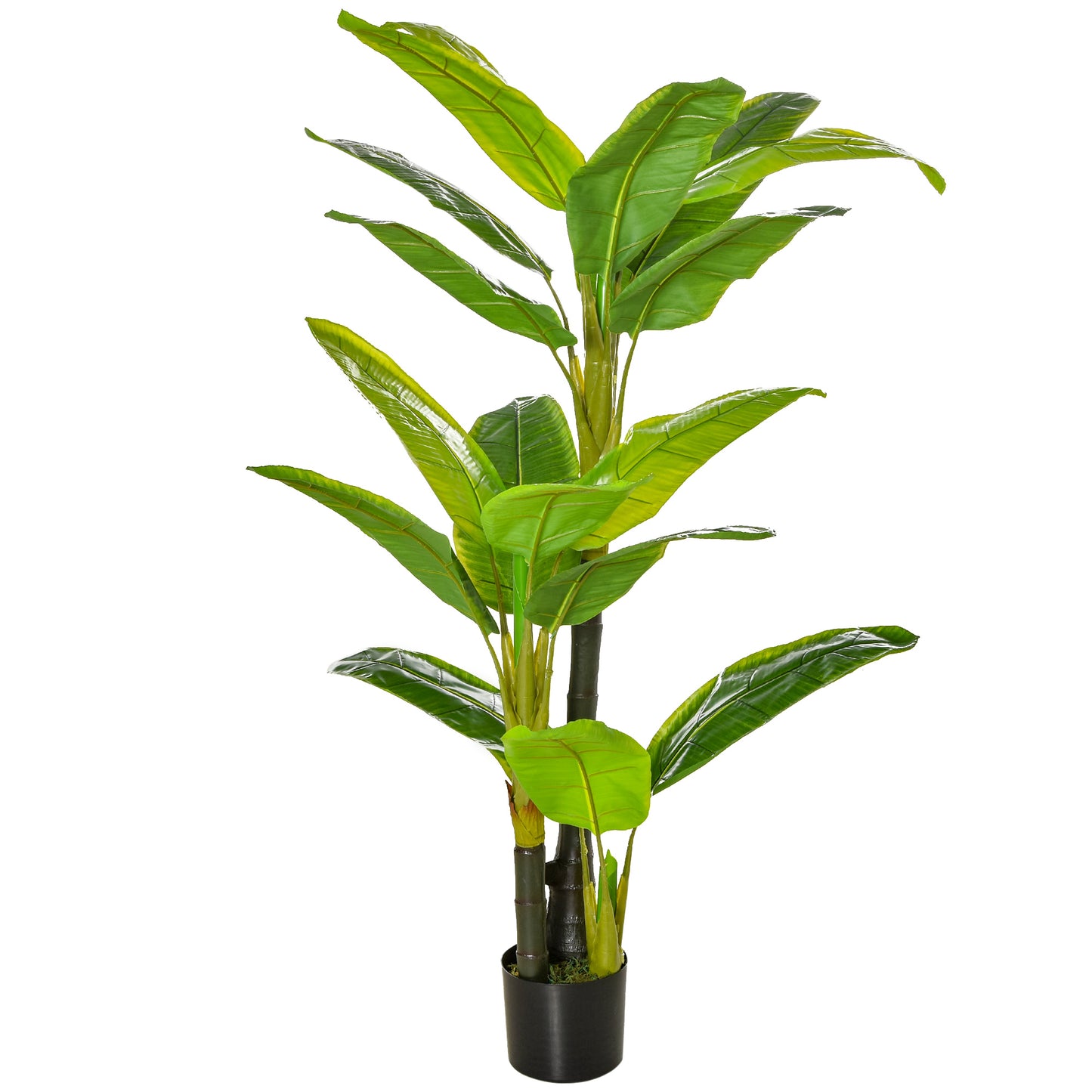 HOMCOM Bananera Artificial 150 cm Platanera Artificial con Maceta y 18 Hojas Planta Artificial para Decoración de Hogar Terraza Jardín Salón Oficina Verde