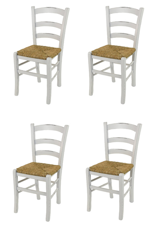 Tommychairs - Set 4 sillas de Cocina y Comedor Shabby Chic Venezia, Estructura en Madera de Haya Envejecida artesanalmente a Mano y Asiento en Paja