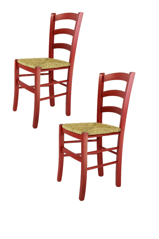 Tommychairs - Set 2 sillas Venezia para Cocina y Comedor, Estructura en Madera de Haya Color anilina roja y Asiento en Paja