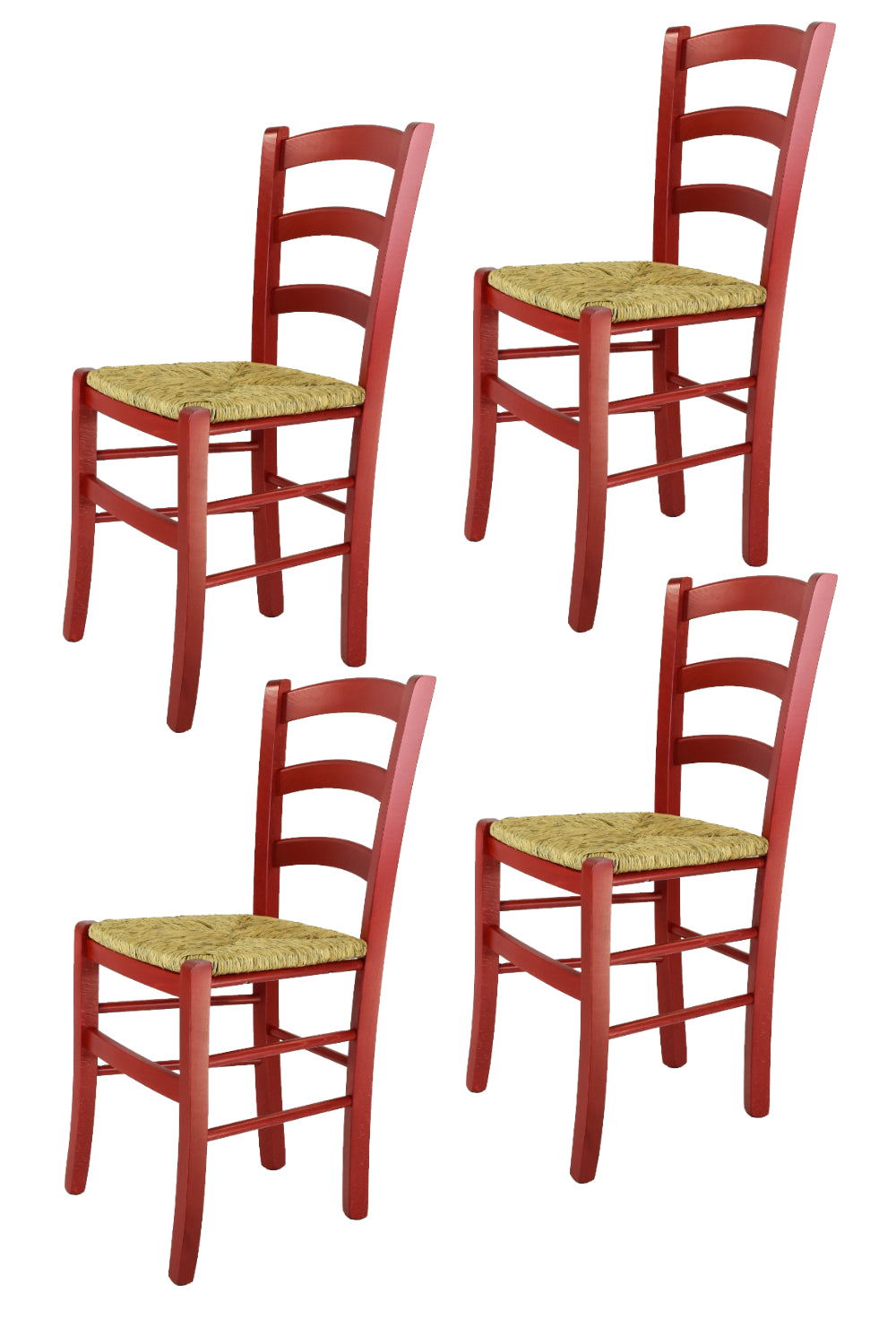 Tommychairs - Set 4 sillas de Cocina y Comedor  Venezia, Estructura en Madera de Haya Color anilina roja y Asiento en Paja