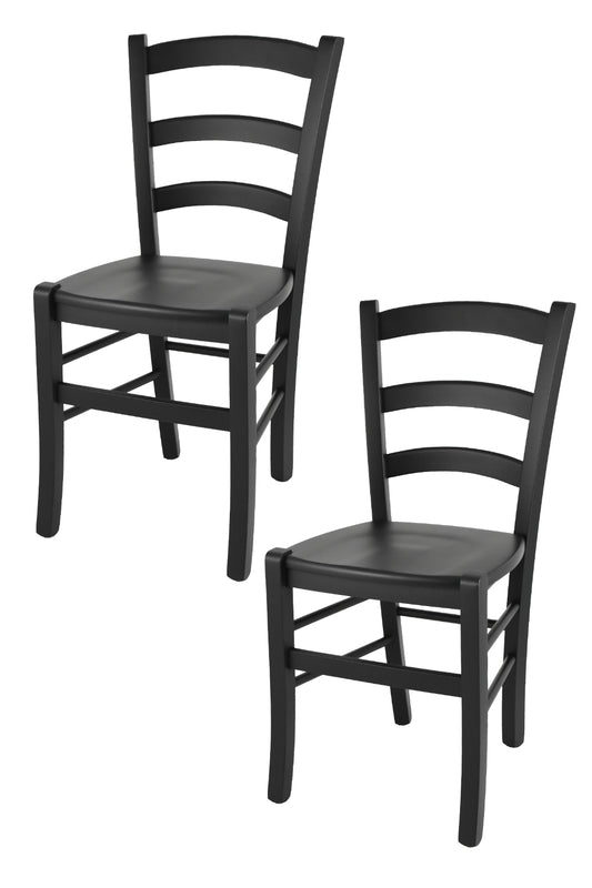Tommychairs - Set 2 sillas de Cocina y Comedor  Venezia, Estructura en Madera de Haya Color anilina Negra y Asiento de Madera