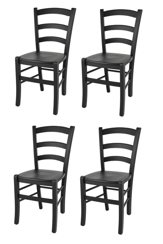 Tommychairs - Set 4 sillas de Cocina y Comedor  Venezia, Estructura en Madera de Haya Color anilina Negra y Asiento de Madera