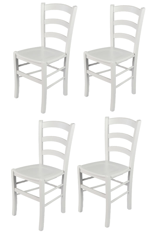 Tommychairs - Set 4 sillas de Cocina y Comedor  Venezia, Estructura en Madera de Haya barnizada Color Blanco y Asiento en Madera