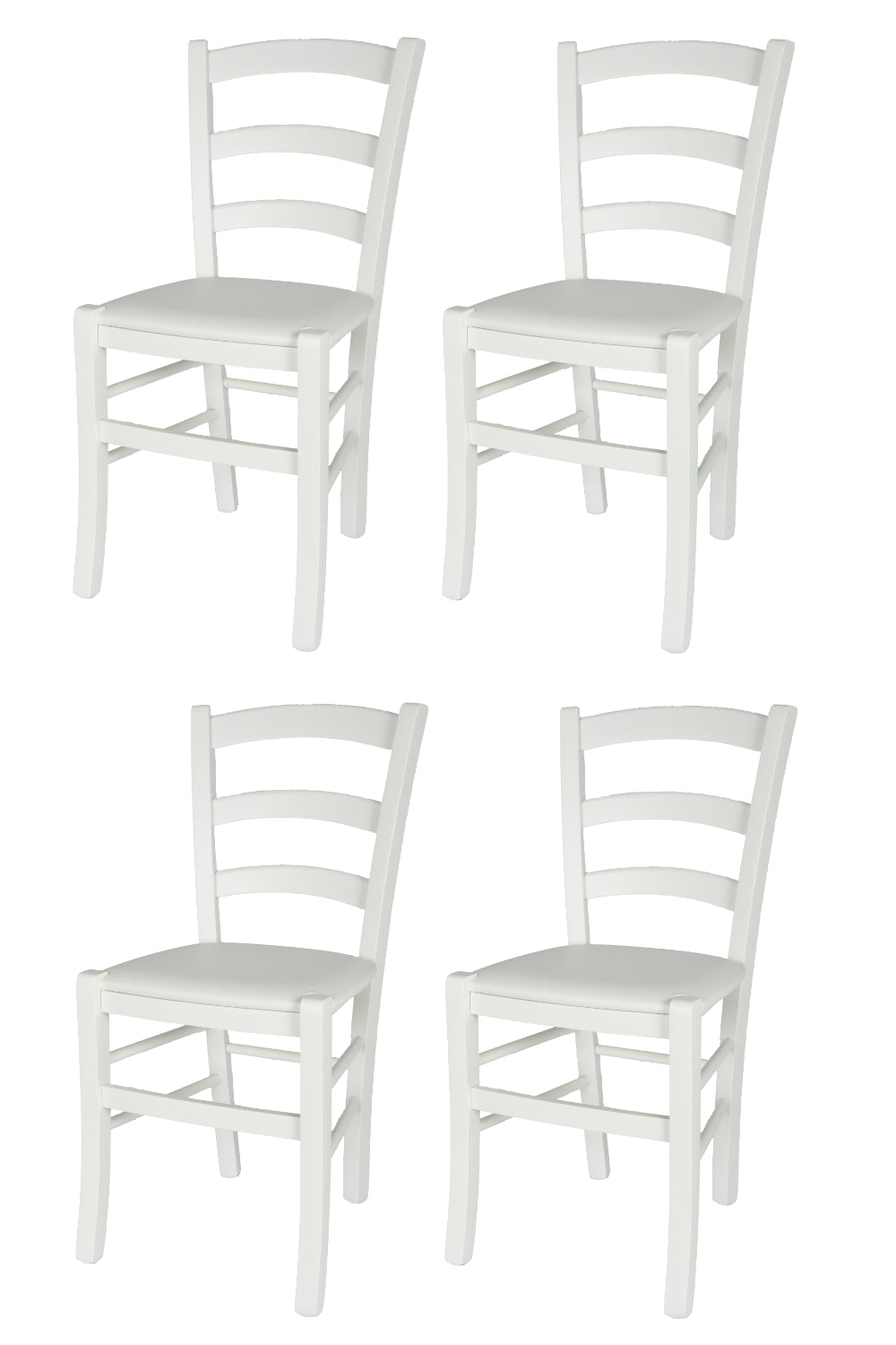 Tommychairs - Set 4 sillas de Cocina y Comedor  Venezia, Estructura en Madera de Haya barnizada de Blanco y Asiento tapizado en Polipiel Color Blanco