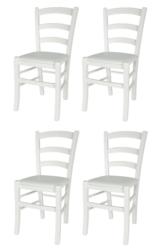 Tommychairs - Set 4 sillas de Cocina y Comedor  Venezia, Estructura en Madera de Haya barnizada de Blanco y Asiento tapizado en Polipiel Color Blanco