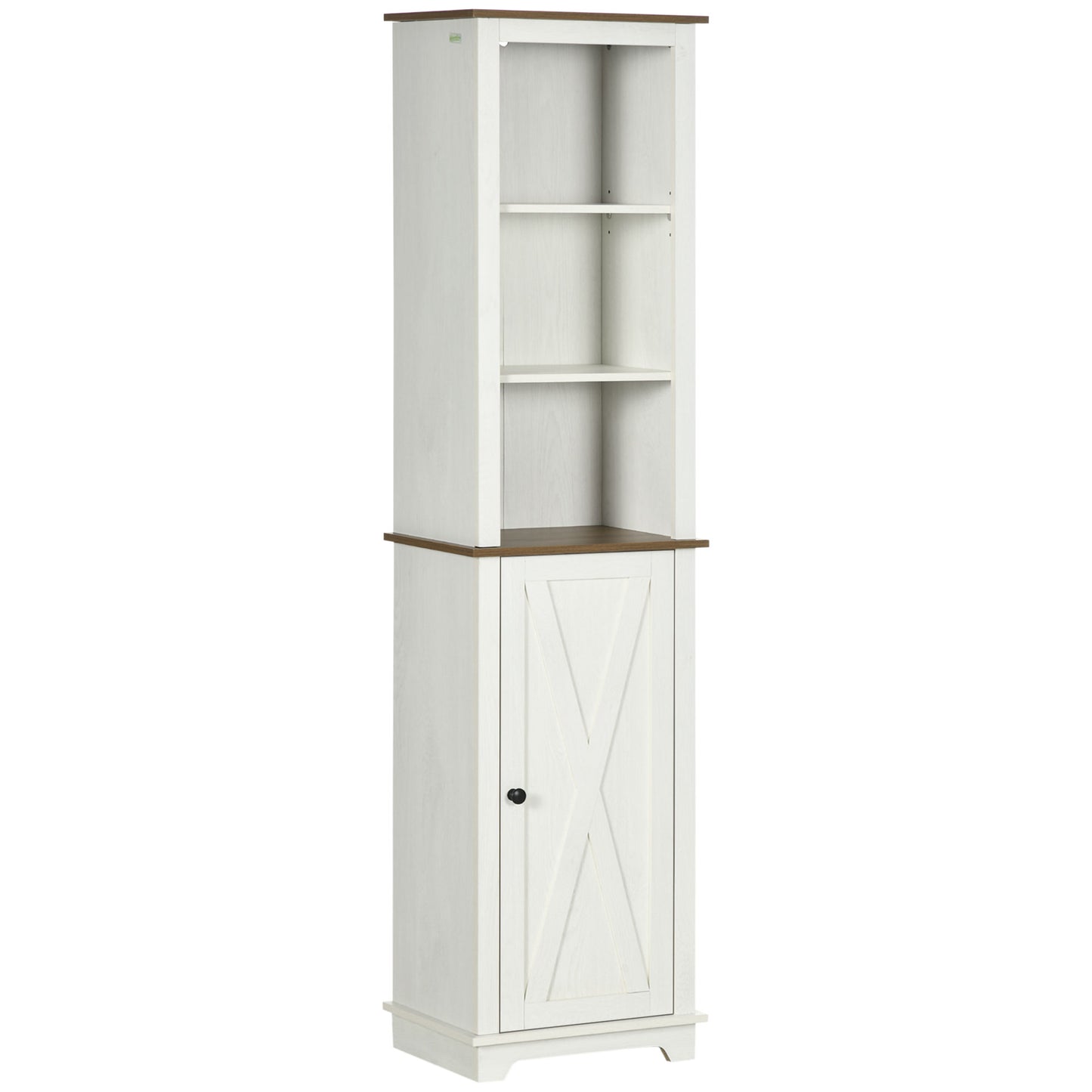 kleankin Armario Alto de Baño Mueble Columna de Baño Armario de Almacenamiento con 3 Compartimientos Puerta y Estante Ajustable 39,5x30x160 cm Blanco