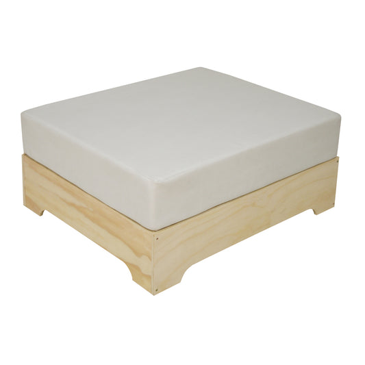 Puf industrial BOX con cojín de polipiel blanco roto 80x65x35cm - Box Furniture