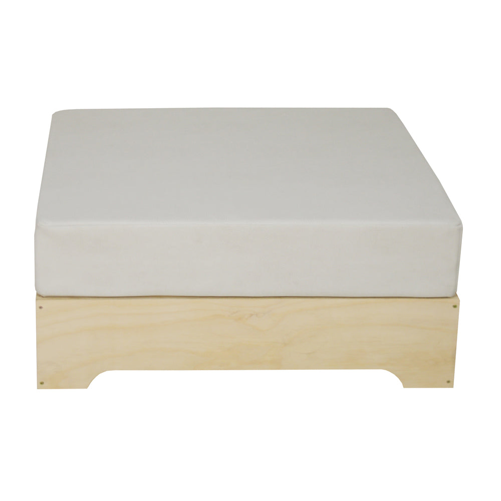 Puf industrial BOX con cojín de polipiel blanco roto 80x65x35cm - Box Furniture