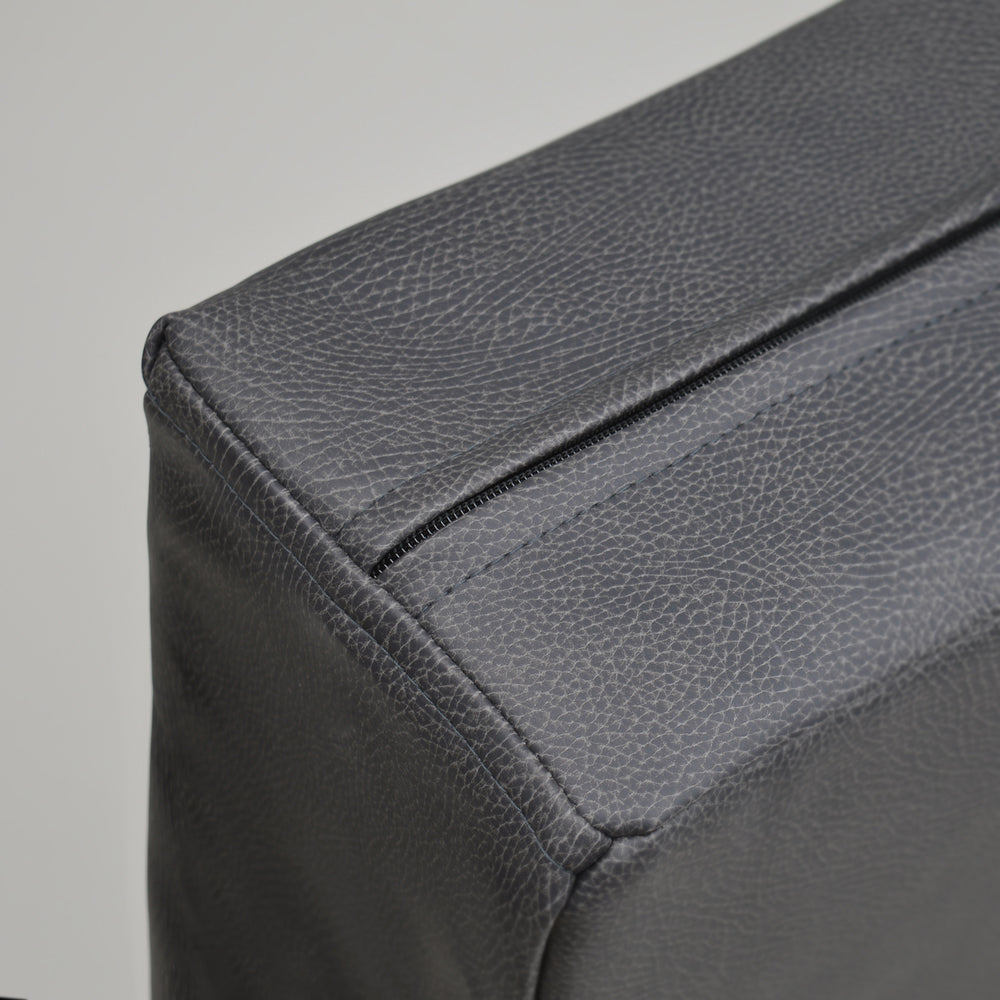 Puf industrial BOX con cojín de polipiel gris oscuro 80x65x35cm - Box Furniture