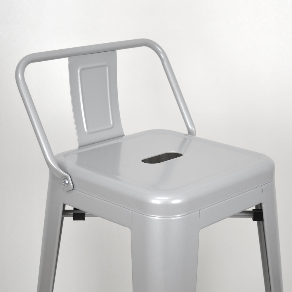 Pack 4 taburetes de bar con respaldo Tulio Gris plata. 43X43x93 cm. - Box Furniture