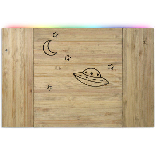 Cabecero Infantil OVNI con Led 100x70cm en madera maciza de pino acabado natural estilo nórdico industrial Box Furniture